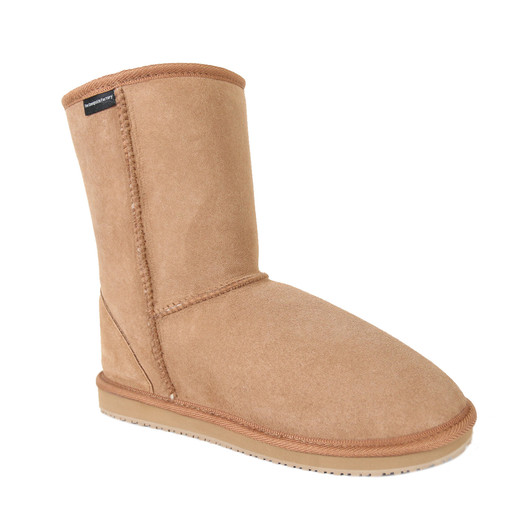 Midcalf sheepskin boots in chestnut color, classic design, also popularly known as Ugg boots. Midcalf sheepskin boots in chestnut color, classic design, also popularly known as Ugg boots.