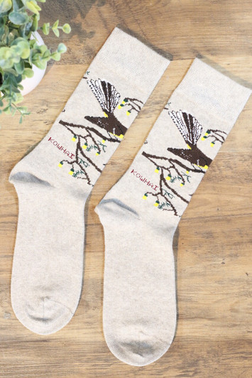 Possum Merino socks with New Zealand bird design, great for souvenirs and gifts.