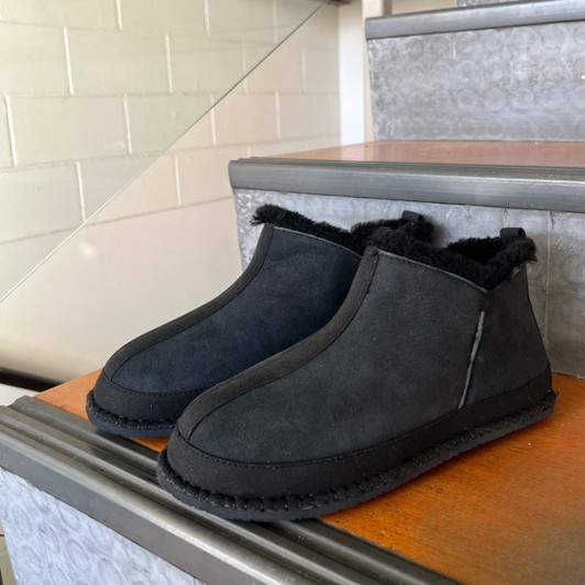 Ankle boots made of sheepskin in black color. Ankle boots made of sheepskin in black color.