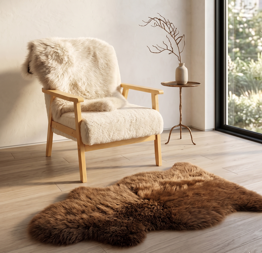 Undyed Natural Long Wool Sheepskin Rug
