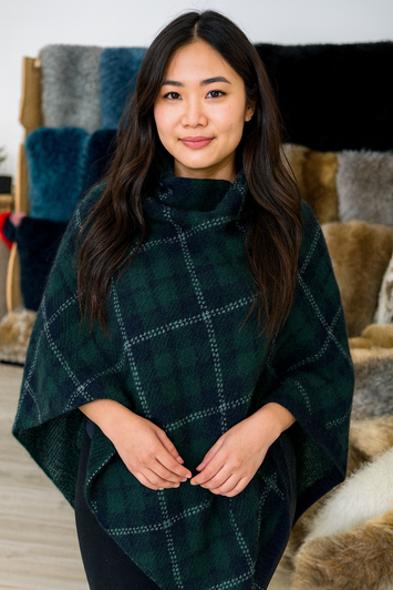 SALE! Possum Merino Tartan Poncho - Jade SALE! Possum Merino Tartan Poncho - Jade