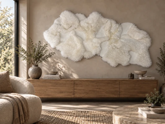 Sculptural Sheepskin Rug – Organic Shape, Long & Short Wool Sculptural Sheepskin Rug – Organic Shape, Long & Short Wool