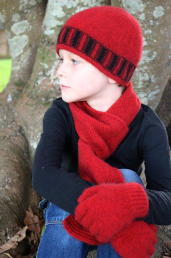 Possum Merino Child Stripe Trim Beanie 24