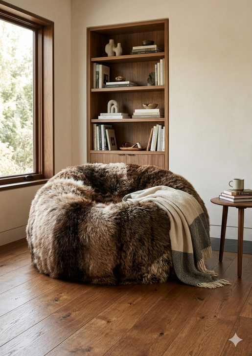 New Zealand Longwool Sheepskin Bean Bag Natural Coloured