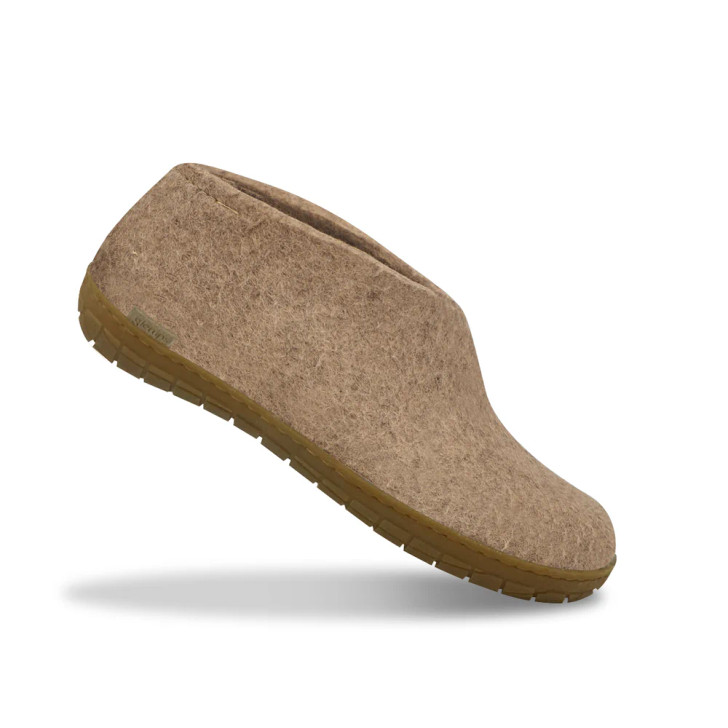 Glerups shoes or felted wool footwear in light sand brown color.