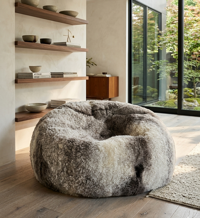 New Zealand Shortwool Sheepskin Bean Bag Natural Coloured