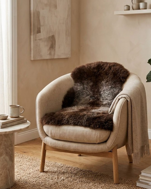 Premium Natural Black Sheepskin Rug