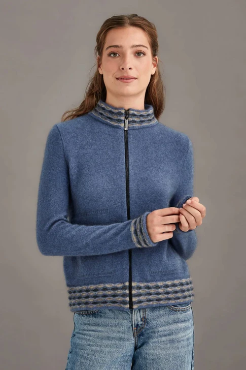 Possum Merino Wave Trim Zip Cardigan