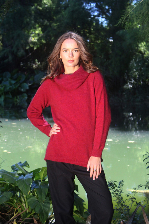 Possum Merino Curved Hem Cowl Neck Jumper
