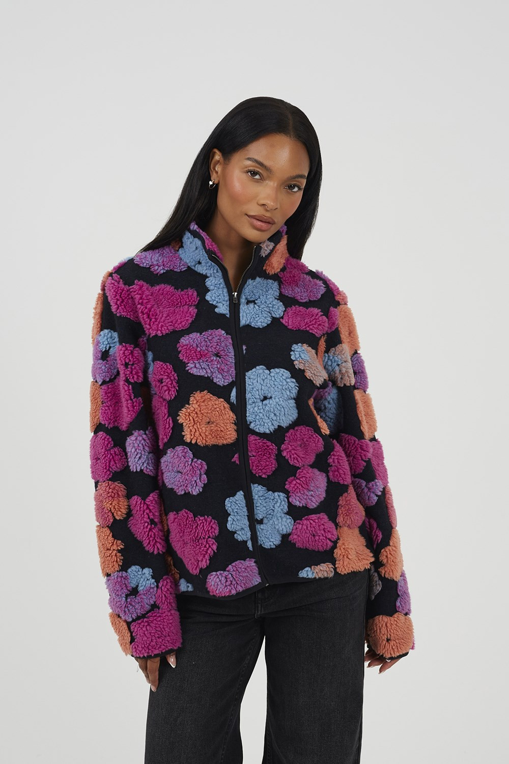 Flower Print Womens Zip Through Sherpa Fleece | Mountain Warehouse