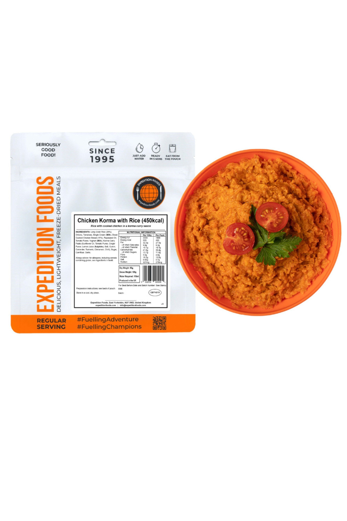 Chicken Compression Chicken Korma With Rice Camping Food (450kcal) | Mountain Warehouse