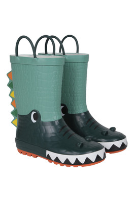 Kids Short Character Handle Wellies - Green