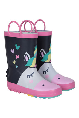 Kids Short Character Handle Wellies - Dark Blue