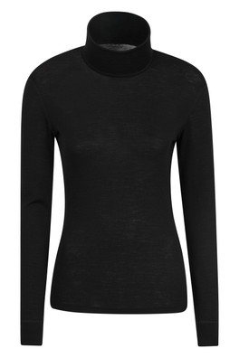 Womens Merino Roll Neck Top - Black
