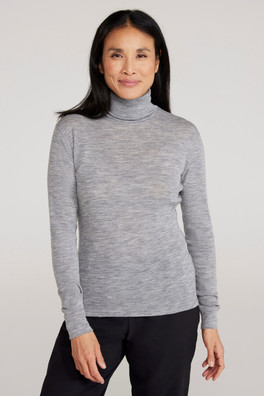 Womens Merino Roll Neck Top - Light Grey