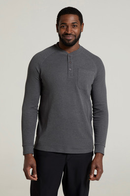 Selby Mens Waffle Henley Tee - Charcoal