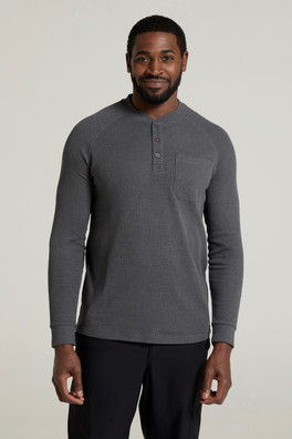 Selby Mens Waffle Henley Tee - Charcoal