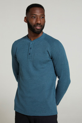 Selby Mens Waffle Henley Tee - Petrol