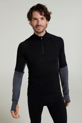 Ultra Mens Merino Zip Neck Top - BLA