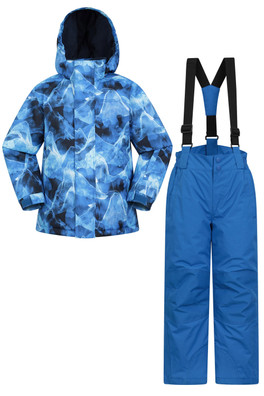 Kids Printed Ski Jacket & Pant Set - Blue