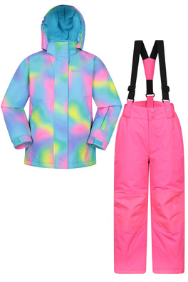 Kids Printed Ski Jacket & Pant Set - Bright Pink