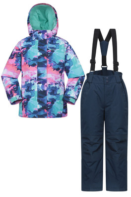 Kids Printed Ski Jacket & Pant Set - Dark Purple