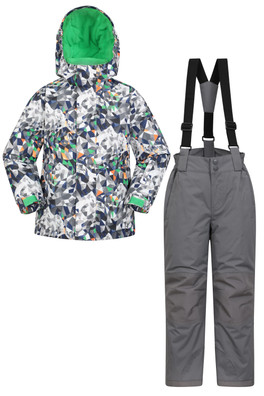 Kids Printed Ski Jacket & Pant Set - Grey