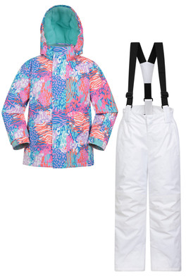 Kids Printed Ski Jacket & Pant Set - Pink