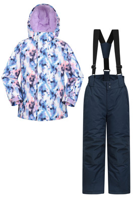 Kids Printed Ski Jacket & Pant Set - Purple