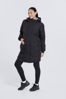 Maternity Amethyst Womens Long Padded Jacket - Black