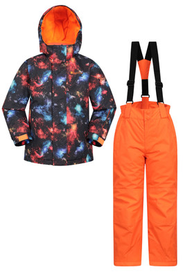 Kids Printed Ski Jacket & Pant Set - Jet Black
