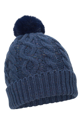 Seaford Womens Lined Glitter Beanie - Navy