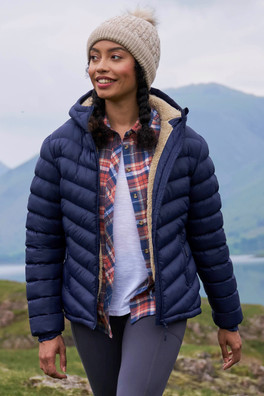 Seasons Womens Fur Lined Padded Jacket - Navy