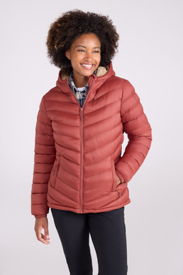 Seasons Womens Fur Lined Padded Jacket - Rust