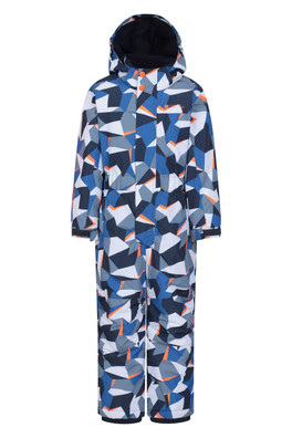 Cloud Printed Kids All in One Waterproof Snowsuit - Blue