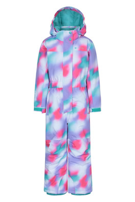 Cloud Printed Kids All in One Waterproof Snowsuit - Bright Pink
