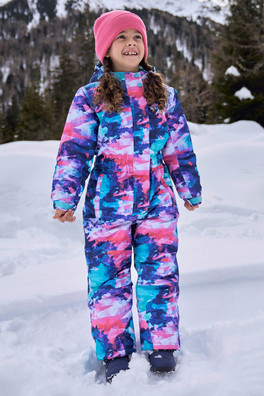Cloud Printed Kids All in One Waterproof Snowsuit - Light Purple