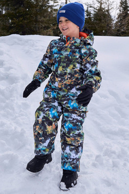 Cloud Printed Kids All in One Waterproof Snowsuit - Dark Khaki