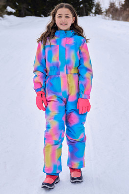 Cloud Printed Kids All in One Waterproof Snowsuit - Bright Blue