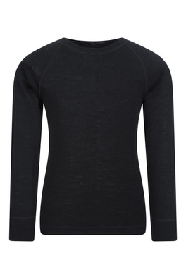 Merino II Kids Round Neck Baselayer Top - Black
