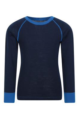 Merino II Kids Round Neck Baselayer Top - Blue