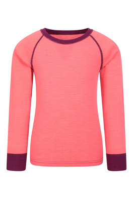 Merino II Kids Round Neck Baselayer Top - Bright Pink