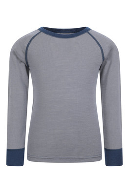 Merino II Kids Round Neck Baselayer Top - Grey