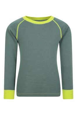 Merino II Kids Round Neck Baselayer Top - Khaki