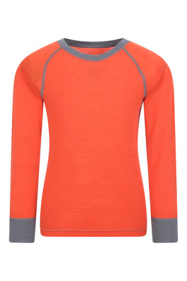 Merino II Kids Round Neck Baselayer Top - Orange