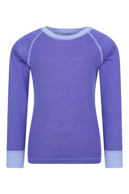 Merino II Kids Round Neck Baselayer Top - Purple