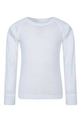 Merino II Kids Round Neck Baselayer Top - White