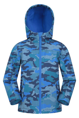 Exodus Kids Printed Water Resistant Softshell Jacket - Blue