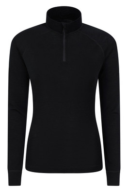Merino Womens Zip-Neck Thermal Top II - Black