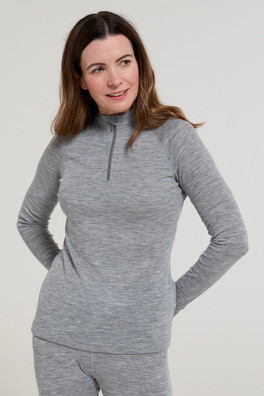 Merino Womens Zip-Neck Thermal Top II - Light Grey